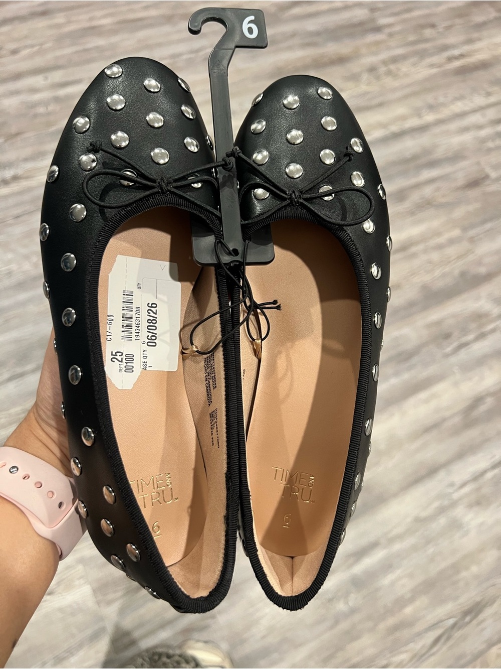 Time and Tru Black Studded Bow Ballet Flats